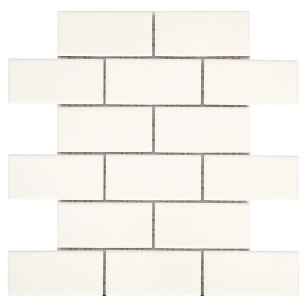 Daltile Restore Bright White 4 in. x 4 in. Ceramic Brick Joint Mosaic Sample Tile