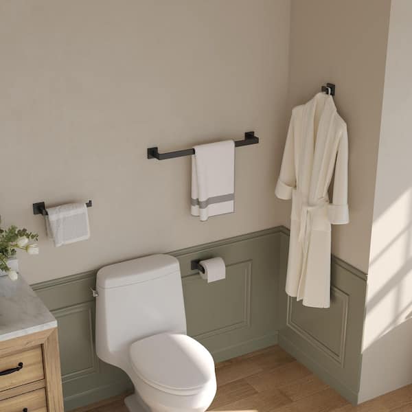 4-Piece Bath Hardware Set with 2 Towel Racks, 1 Toilet Paper Holder and 1 Towel Hook in Stainless Steel Matte Black