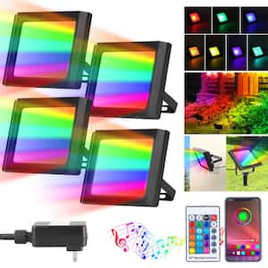 Black Plug-In Integrated LED Landscape Flood Light Outdoor Flood Light RGB Color Changing (4-Pack)