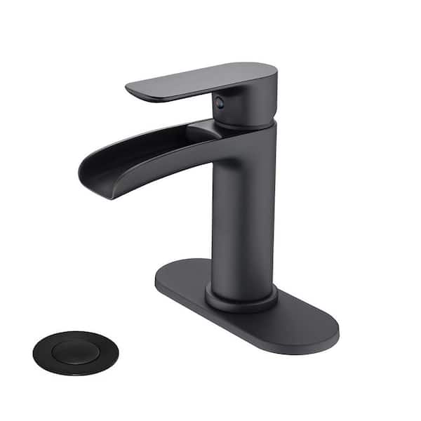 cadeninc Waterfall Single Handle Single Hole Bathroom Faucet with Drain Assembly in Matte Black