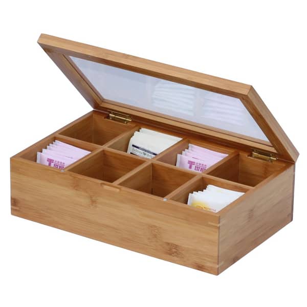 1pc Bamboo Tea Bag Storage Box Desktop Sundries Storage Tray Rectangular  Divided Storage Box For Cosmetic Coffee Bag Household Storage Organization  For Kitchen Bedroom Bathroom Office Desk - Home & Kitchen 