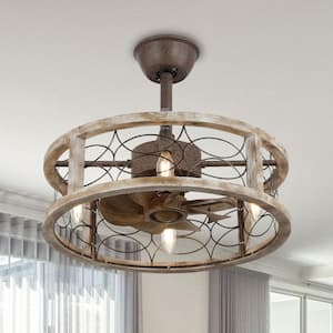Banff 18 in. Farmhouse Indoor Tan 4-Light Shabby Wooden Ceiling Fan with Lights 3-Speed Rustic Ceiling Fan with Remote