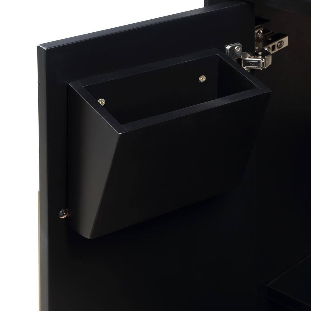 Midnight Black and White Quartz 48'' Bathroom Vanity with Brass Accents