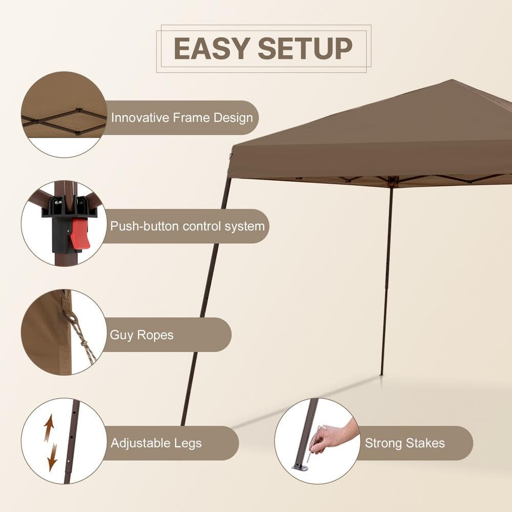 10x10 Brown Steel Pop-Up Patio Gazebo with Netting