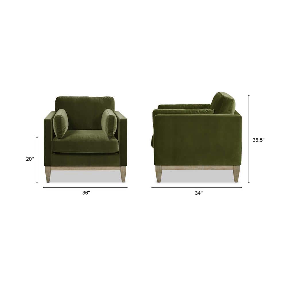 Olive Green Velvet Chaise with Wood Frame, 36"