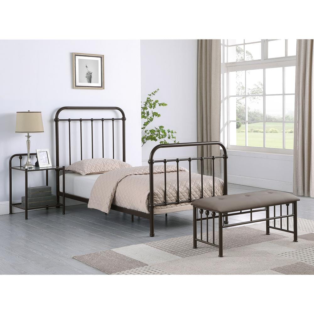 Twin Black Metal Bed with Upholstered Headboard