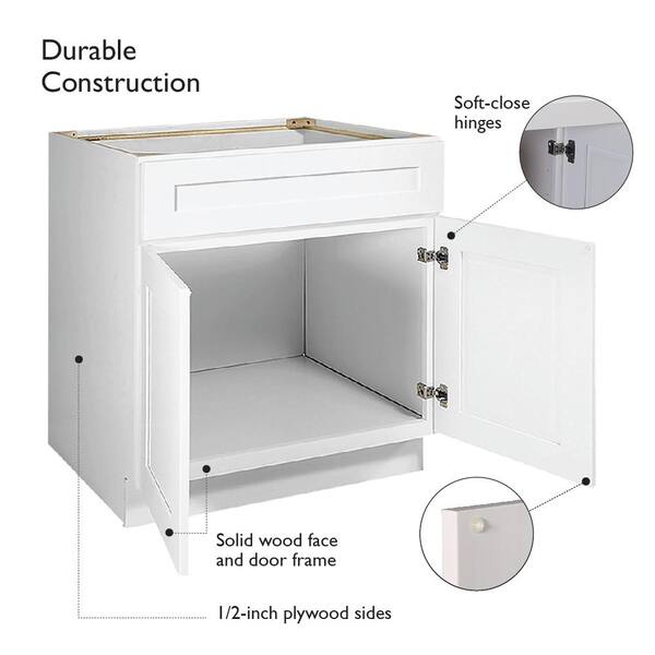 Brookings Plywood Ready to Assemble Shaker 42x34.5x24 in. 2-Door Base Kitchen Cabinet Sink in White Brookings Plywood Ready to Assemble Shaker 42x34.5x24 in. 2-Door Base Kitchen Cabinet Sink in White