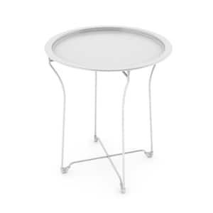 Metal Round Collapsible Powder Coated Tray, White