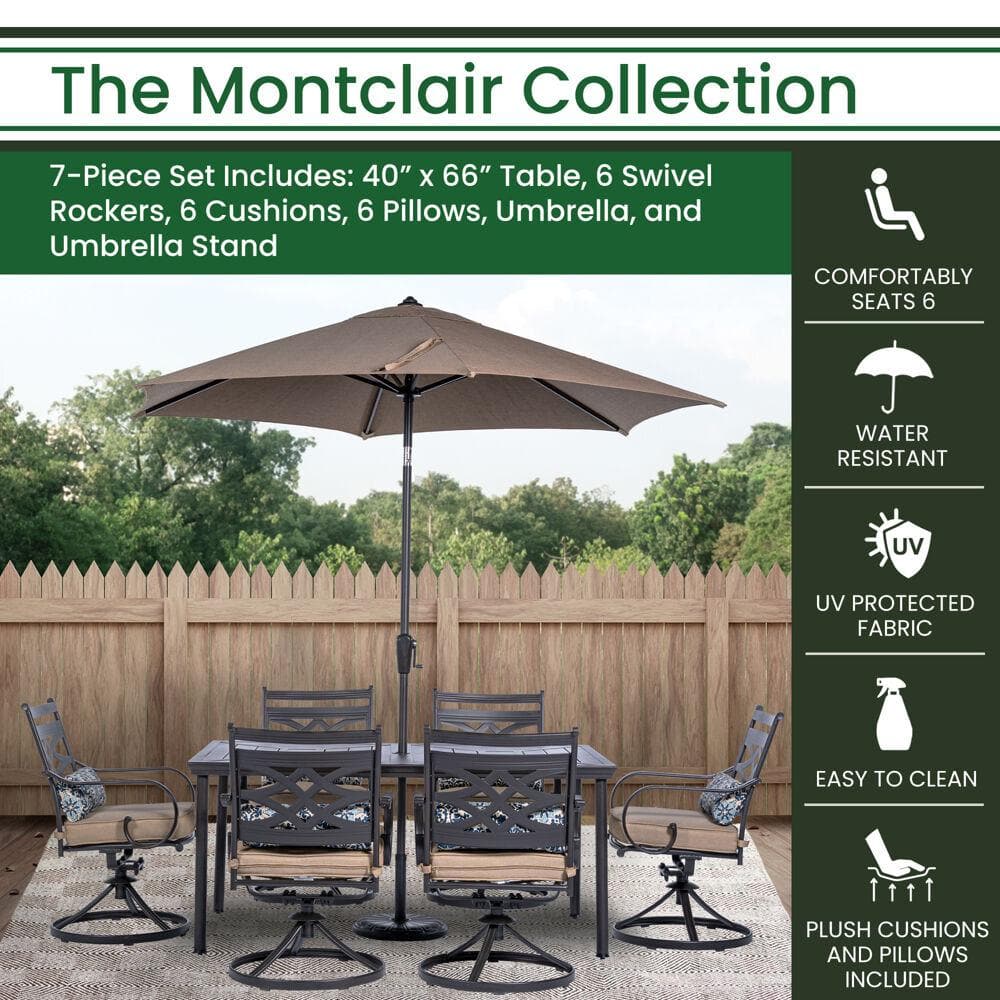 Montclair 7-Piece Tan Cushioned Steel Outdoor Dining Set with Umbrella