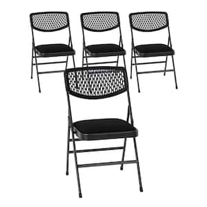 Black Fabric Padded Seat Folding Chair (Set of 4)
