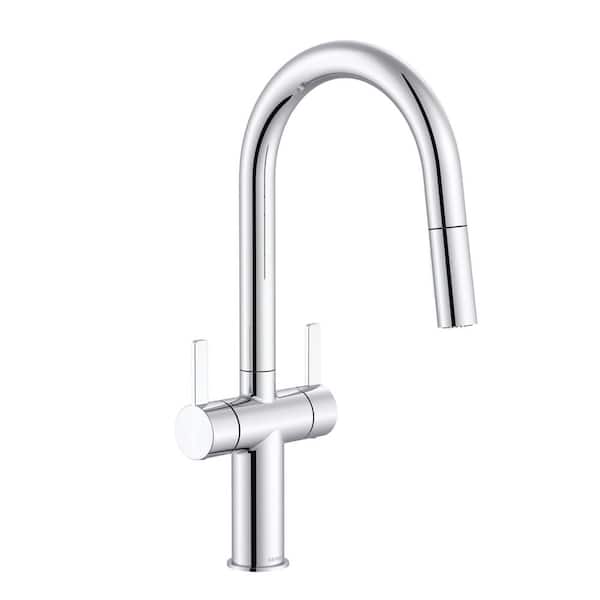 Amalfi Chrome 17.25 in. 2-Handle Pull Down Sprayer Kitchen Faucet with 360° Swivel