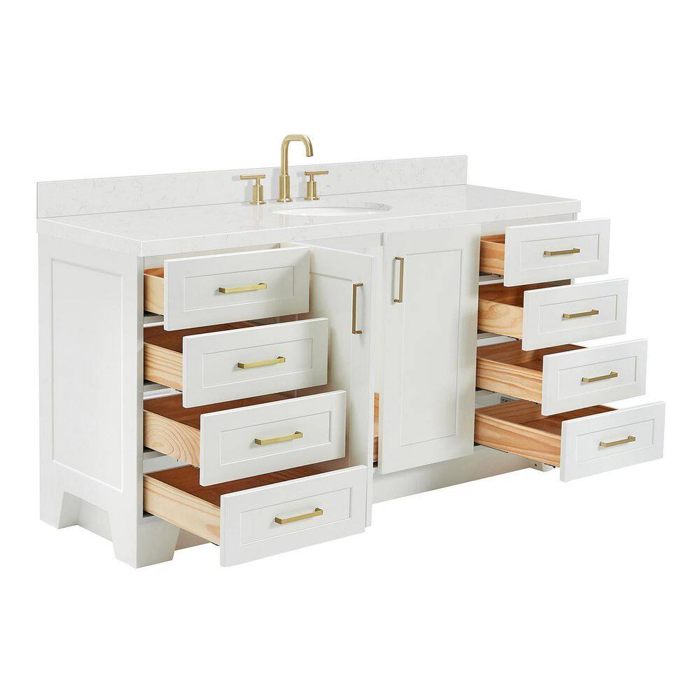 Taylor 66" White Freestanding Single Basin Vanity with Gold Hardware