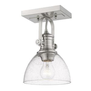Hines 6.88 in. 1-Light Pewter with Seeded Glass Semi-Flush Mount