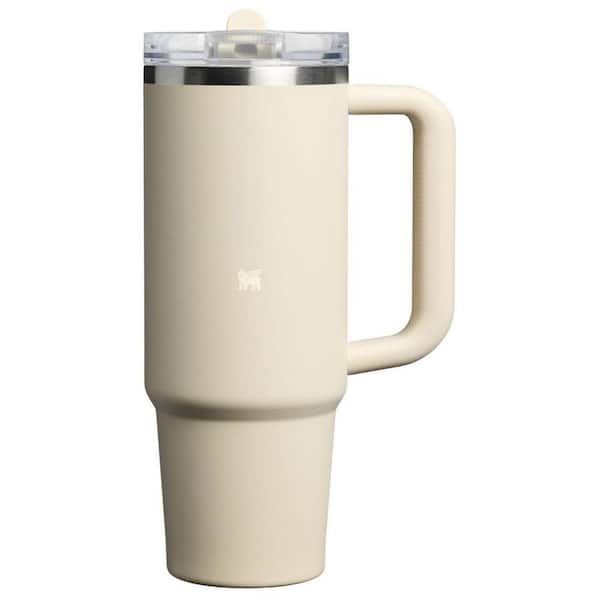 30 oz. Insulated Stainless Steel Cup Flip Straw Tumbler with Leakproof Lid, Compatible for Travel in Toasted Almond