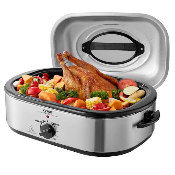 18 qt. Electric Roaster Oven, Self-Basting Lid, 1,450W Silver Oven, Adjustable Temperature, Stainless Steel Slow Cooker