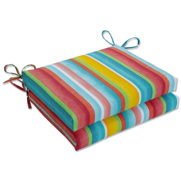 Pillow Perfect Striped 18.5 x 16 Outdoor Dining Chair Cushion in Multicolored (Set of 2)