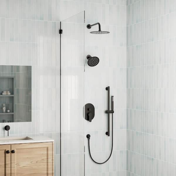 Crozet 3-Spray 10 in. Wall Mount Dual Fixed and Handheld Shower Head Shower Faucet Hand Shower 2.5 GPM in Matte Black