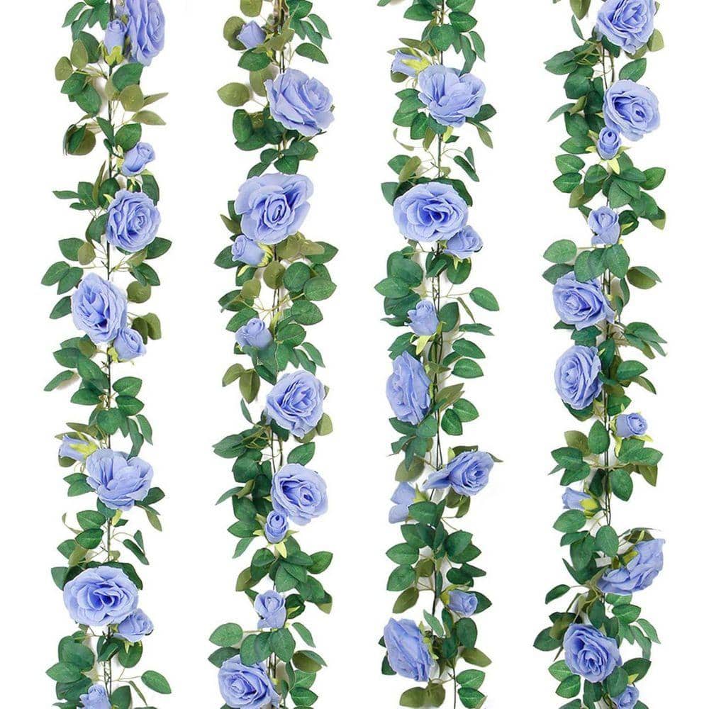 Wedding Series：4Pcs(6.5 FT) Blue Artificial Rose Vine Fake Flower