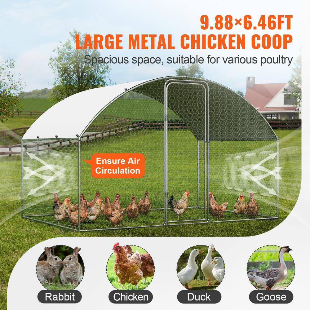 Large Silver Metal Chicken Coop with Waterproof Cover