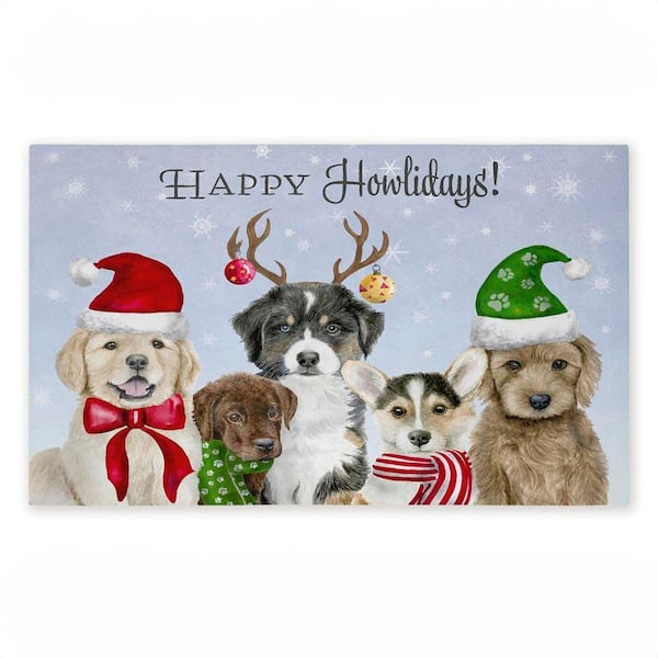 Happy Holidays Puppies Multi-Colored 18 in. x 30 in. Polyester Non-Slip Outdoor Door Mat