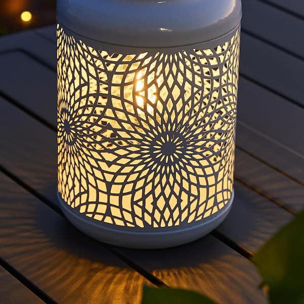 Mainstays White Plastic Solar Powered Lantern With Flickering