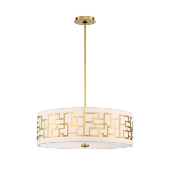 George Kovacs Alecia's Necklace 4-Light Honey Gold Pendant with White Linen Shade