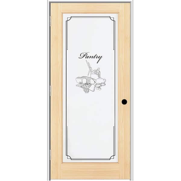 MMI Door 32 in. x 80 in. Right Hand Unfinished Pine Full-Lite Frost Pantry Design Single Prehung Interior Door