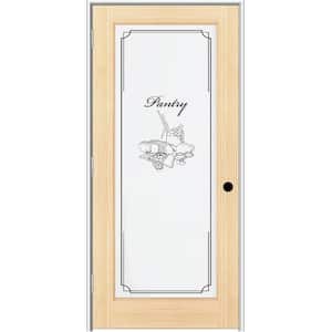 30 in. x 80 in. Right Hand Unfinished Pine Full-Lite Frost Pantry Design Single Prehung Interior Door