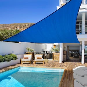 16 ft. x 16 ft. x 16 ft. 185 GSM Blue Triangle Sun Shade Sail, Water Permeable and UV Resistant, Patio Outdoor