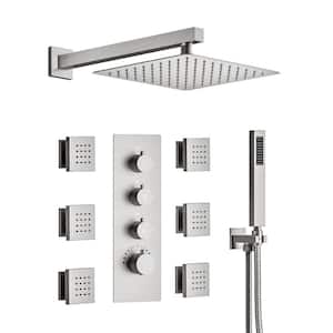 7-Spray Patterns Shower Faucet Set 12 in. Wall Mount Dual Shower Heads with 6-Jets in Brushed Nickel