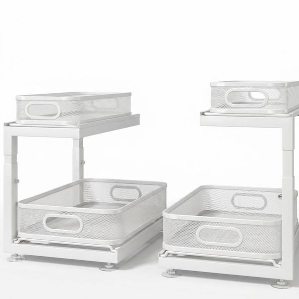 Anqtovp 2-Tier Under Sink Storage Organizer Slide Out Drawer Mesh