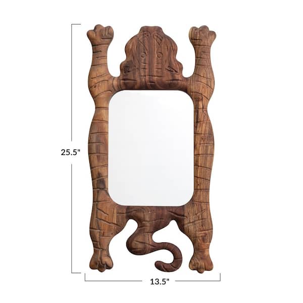 13.5 in. W x 25.5 in. H Wood Framed Natural Tibetan Tiger Shaped Wall Decorative Mirror