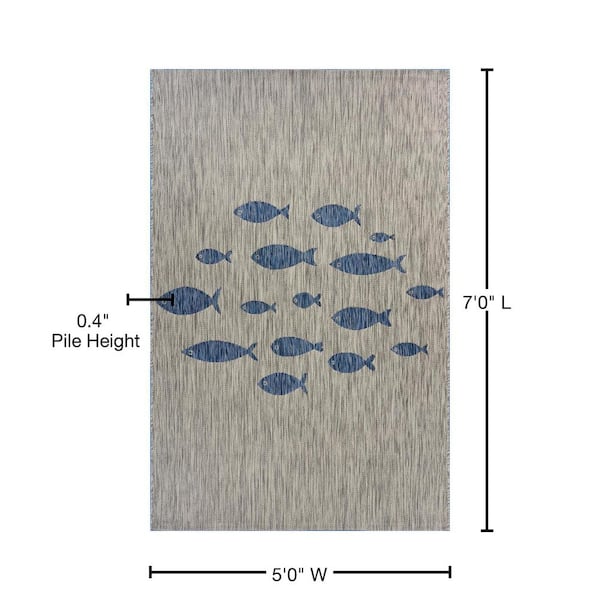 Clover Coastal Gray/Blue 5 ft. x 7 ft. Aquatic Fish Indoor