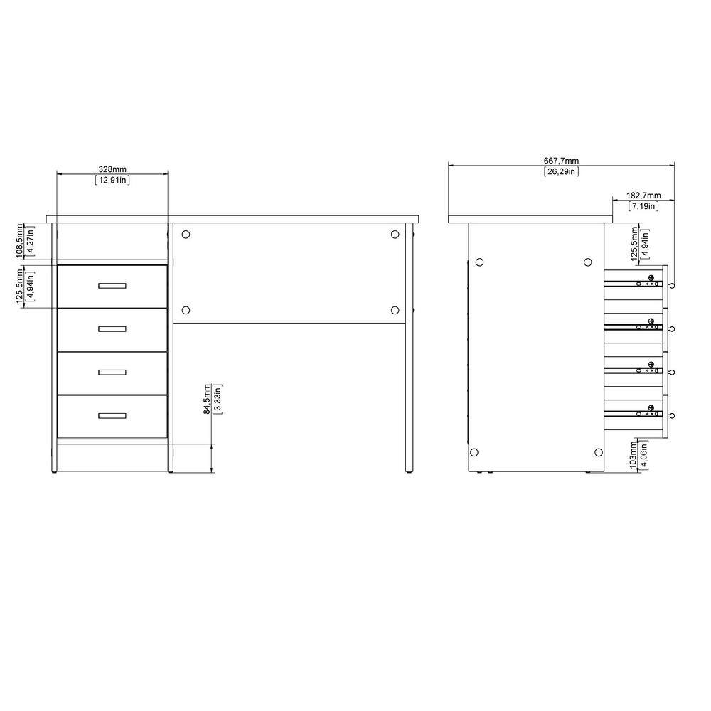 Black Woodgrain Desk with Four Drawers and Open Shelf