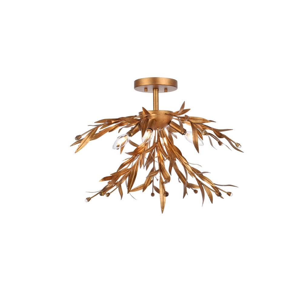 Timless Home 23 in. 4-Light Midcentury Modern Gold Leaf Flush Mount with No
