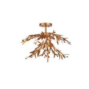 Timless Home 23 in. 4-Light Midcentury Modern Gold Leaf Flush Mount with No Bulbs Included