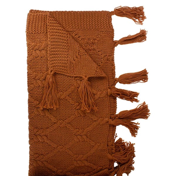 Northlight Golden Ochre Knit Throw Blanket with Tassels 50 x 60