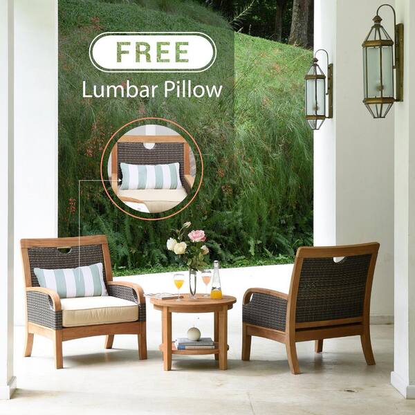 Cambridge Casual Palma 3Piece Teak Wood Patio Conversation Set with Taupe Cushion Free Lumbar