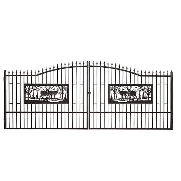 Whitaker 20 ft. x 7 ft. Black Heavy-Duty Steel Bi-Parting Entrance Driveway Gate