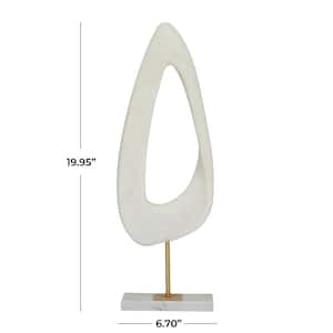 White Polystone Cut-Out Abstract Sculpture with Marble Stand