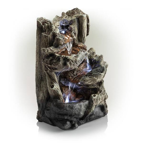 Alpine Corporation 14 in. Tall Indoor Tiered Log Tabletop Fountain