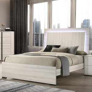 Ramensy White Engineered Wood Frame King Panel Bed with LED on Headboard