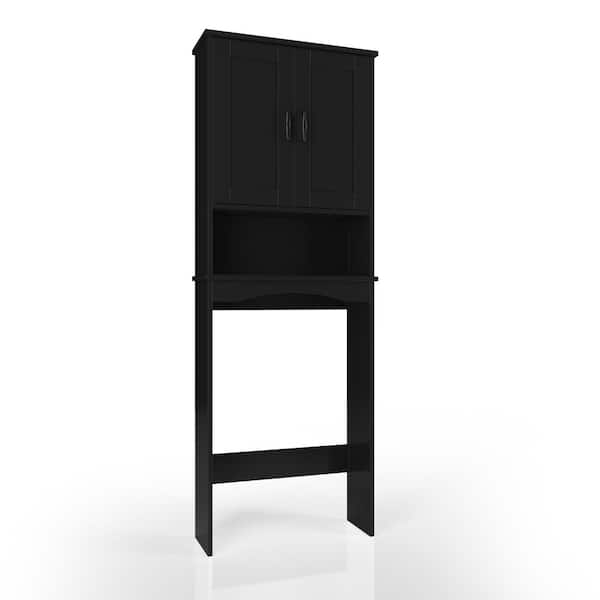 Hausvita 23.62 in. W x 65.39 in. H x 8.27 in. D Black Over The Toilet Storage with Adjustable Shelves for Bathroom and Laundry