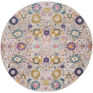 5' Gray Round Floral Power Loom Area Rug