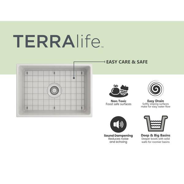 TerraLife Catalina 27 in. Farmhouse Apron Front White Fireclay