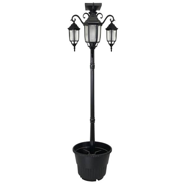 SunRay Sun-Ray Madison 3-Light Black Integrated LED Outdoor Solar Lamp Post and Dual Planter