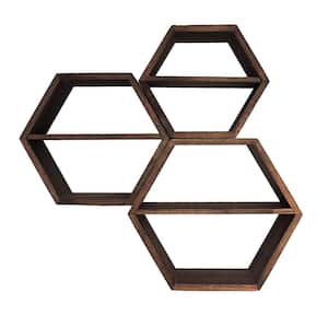 22 in. x 22 in. x 4 in. Wood Rustic Wall Mounted Hexagonal Floating Shelves (Set of 3)