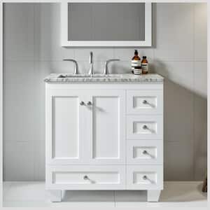 Acclaim 30 in. W x 22 in. D x 34 in. H Bathroom Vanity in White with Carrera Marble Vanity Top in White with White Sink