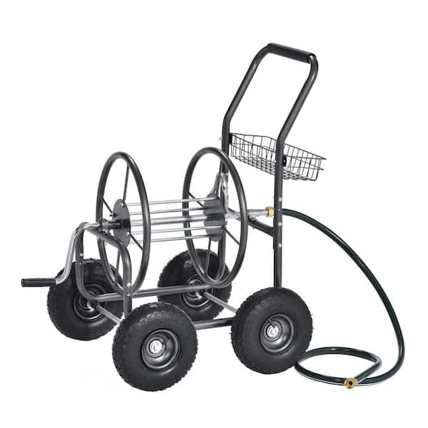 Muscle Carts 300 ft. Capacity Outdoor Water Hose Reel Cart with Steel Mesh Basket