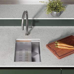 Rivage Stainless Steel 15 in. Single Bowl Undermount Workstation Kitchen Sink